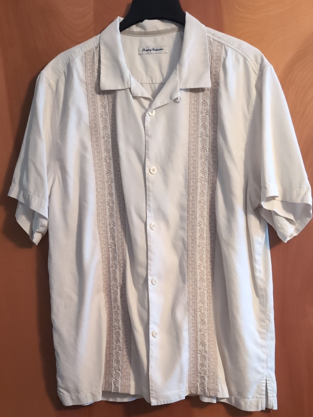 Tommy Bahama Beige Short-Sleeve Embroidered Cuban Shirt